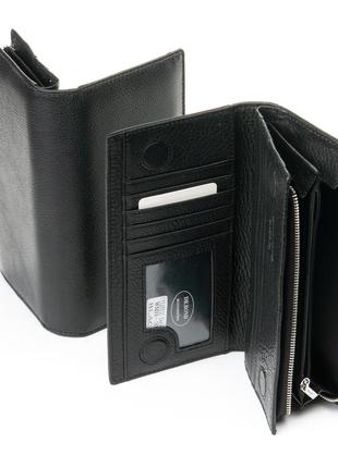 Мужской кожаный кошелек клатч  dr. bond черного цвета, большие мужские портмоне из натуральной кожи3 фото