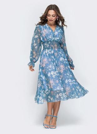 Платье из шифона в цветочный принт с подкладкой из хлопка.3 фото