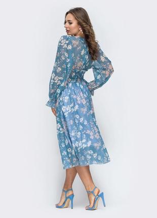 Платье из шифона в цветочный принт с подкладкой из хлопка.4 фото