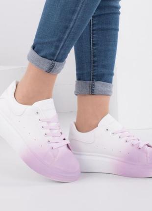 Стильные белые фиолетовые кроссовки кеды криперы на платформе толстой подошве модные кроссы2 фото