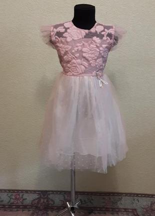 Нарядное детское платье для девочек с фатиновой юбкой в горошек .1 фото