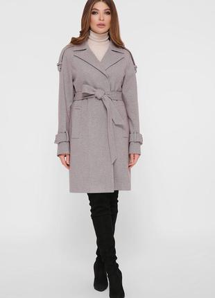 Женское пальто прямого силуэта с поясом  рр 42-50