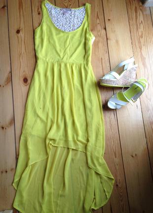 Лимонное платье с ажурной спинкой4 фото