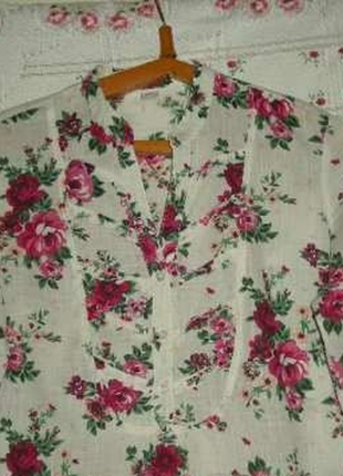 Туника на белом фоне яркие букеты цветов,100%коттон,индия