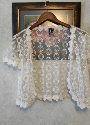Нежная накидка болеро блуза из евросетки тюля с кружевом в винтажном стиле, izabel london