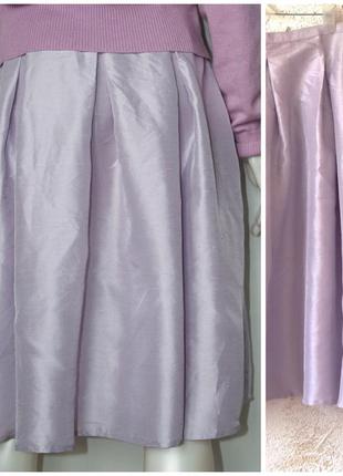 Шёлковая актуальная миди юбка в складки нежного лавандового цвета чесуча2 фото