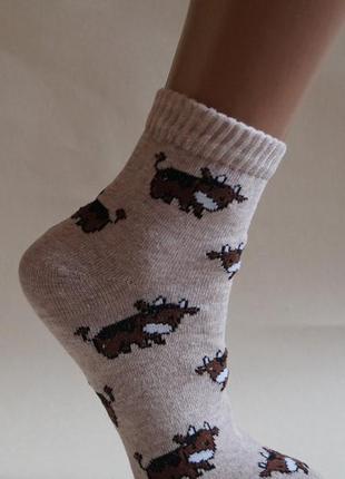 Носки с приколами коровка бежевые1 фото