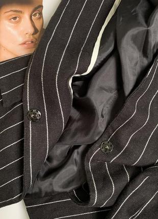 Роскошный черный пиджак бренд mango, в полоску, стильный7 фото