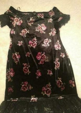 Велюровое платье в цветочный принт 48-501 фото