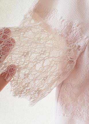 Пудровая текстурированная блуза с нежным кружевом zara2 фото