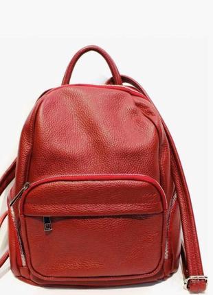 Красный кожаный женский городской рюкзак италия1 фото