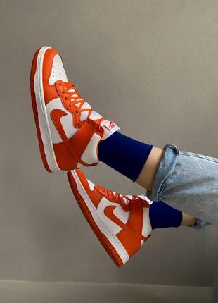 Nike dunk hight syracuse premium orange женские брендовые высокие кроссовки найк оранжевые кроссы жіночі трендові помаранчеві модні кросівки