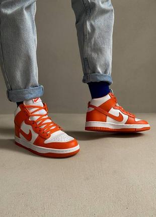 Nike dunk hight syracuse premium orange брендовые высокие кроссовки найк унисекс оранжевые кроссы трендові помаранчеві модні кросівки