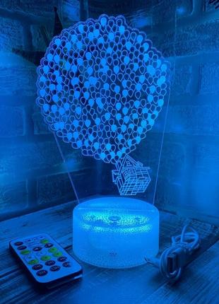 3d-лампа мультик вверх, домик с воздушными шарами, подарок для мечтателей, 3d светильник или ночник, 7 цветов1 фото