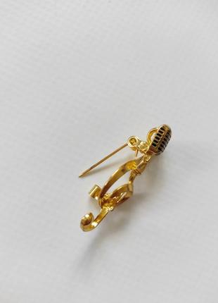 Брошка скрипковий ключ з мікрофоном золота брошка золото скрипічний ключ золотий ключик брош кулон медальйон3 фото