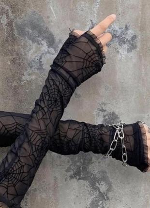 Митенки в паунтинку перчатки без пальцев нарукавники панк
