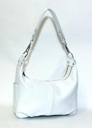Шкіряна жіноча біла сумка на плече, 2 відділення, кольори в асортименті