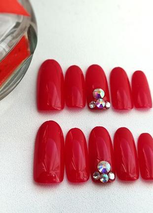Накладные ногти с камнями ,красные ногти, набор накладных ногтей2 фото