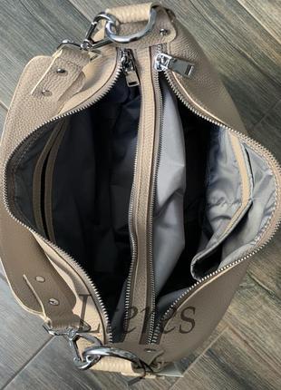 Шкіряна сумка на плече на 2 відділення, колір капучино7 фото