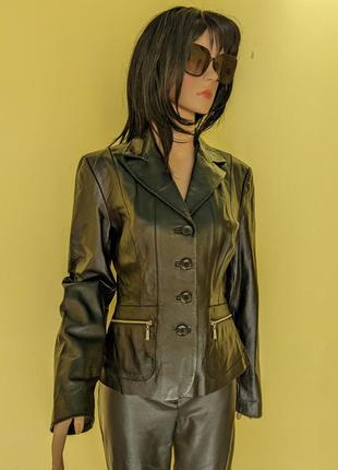 Кожаный винтажный пиджак жакет чёрный чорний шкіряний піджак вінтаж2 фото
