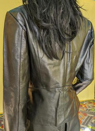Кожаный винтажный пиджак жакет чёрный чорний шкіряний піджак вінтаж7 фото