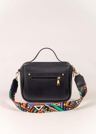 Черная женская сумка через плечо, чорна сумочка кросбоді з двома ременями