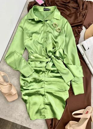 Зелене плаття - сорочка , з плотного сатину від plt