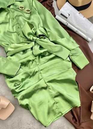 Зелене плаття - сорочка , з плотного сатину від plt2 фото