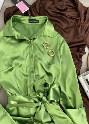 Зелене плаття - сорочка , з плотного сатину від plt4 фото