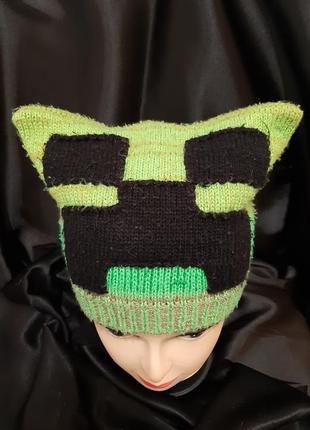 Шапка для мальчика "крипер" из игры майнкрафт.  44-46см