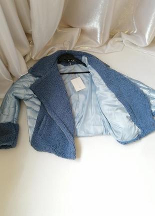 Куртка косуха оверсайз с мехом барашек тедди каракуль  , вставки перламутровой стёганой плащёвки фас3 фото