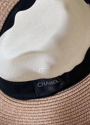 Шляпа пляжная плетеная шанел chanel бежевая белая федора6 фото