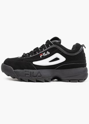 Женские черные замшевые кроссовки fila disruptor 2 black фила дизраптор