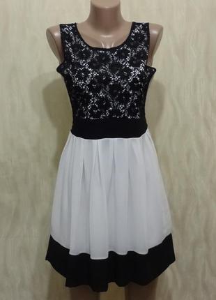 Красивое черно белое платье с ажурным верхом," р.8