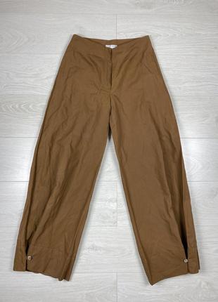 Sarah pacini брюки классические прямые клеш палаццо с пуговицами защипами коричневые хлопковые базовые брендовые1 фото