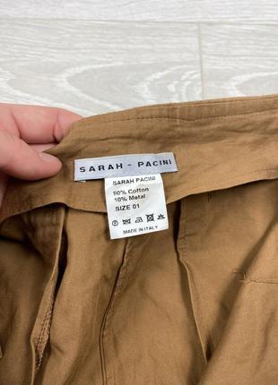 Sarah pacini брюки классические прямые клеш палаццо с пуговицами защипами коричневые хлопковые базовые брендовые6 фото
