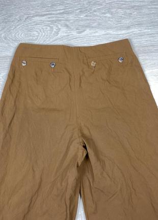 Sarah pacini брюки классические прямые клеш палаццо с пуговицами защипами коричневые хлопковые базовые брендовые8 фото