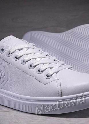 Мужские кожаные кеды кроссовки philipp plein nappa white9 фото