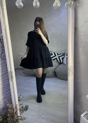 Ярусну плаття зефирка пишне міні з підкладкою з рукавами-ліхтариками zara