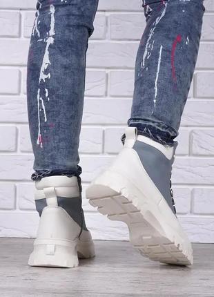 Ботинки женские на платформе eternity голубые с белым на шнуровке и молнии