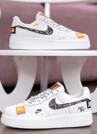 Кожаные, крутые, белые кроссовки nike air force white just do it5 фото