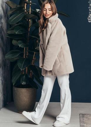 Полушубок женский зимний из искусственного меха - 191 цвет жемчуг5 фото