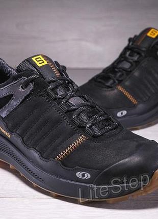 Шкіряні чоловічі кросівки salomon s2 black