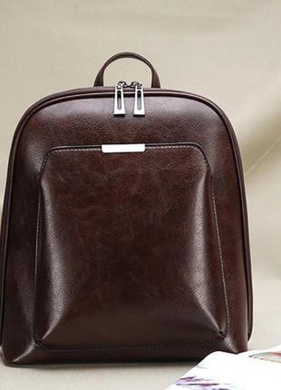 Женский кожаный стильный коричневый классический рюкзак  портфель сумка жіночий ранець1 фото