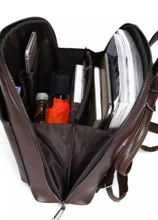 Женский кожаный стильный коричневый классический рюкзак  портфель сумка жіночий ранець5 фото