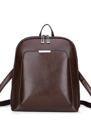 Женский кожаный стильный коричневый классический рюкзак  портфель сумка жіночий ранець3 фото