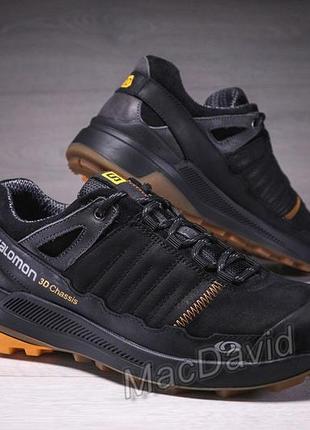 Чоловічі шкіряні кросівки salomon s2 black6 фото