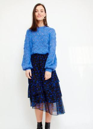Стильна спідниця міді co couture юбка принт сетка квіти цветы cocouture