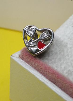 Шарм стерлинговое серебро 925 цирконий эмаль стрела любовь два сердца сердечки красное белое сердце камни камешки в стиле пандора