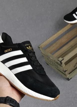 Кроссовки adidas iniki black white/ текстильные лёгкие кроссовки адидас иники чёрные с белым3 фото